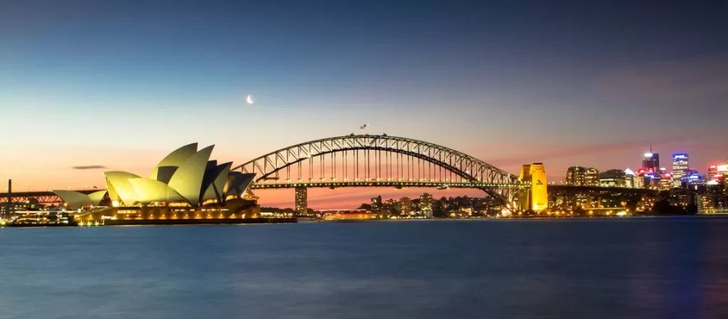 Sydney cityscape with office buildings, apartments, warehouses and stores.